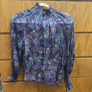 Rebecca Taylor Blue and Purple Ruffled floral Long Sleeve Blouse